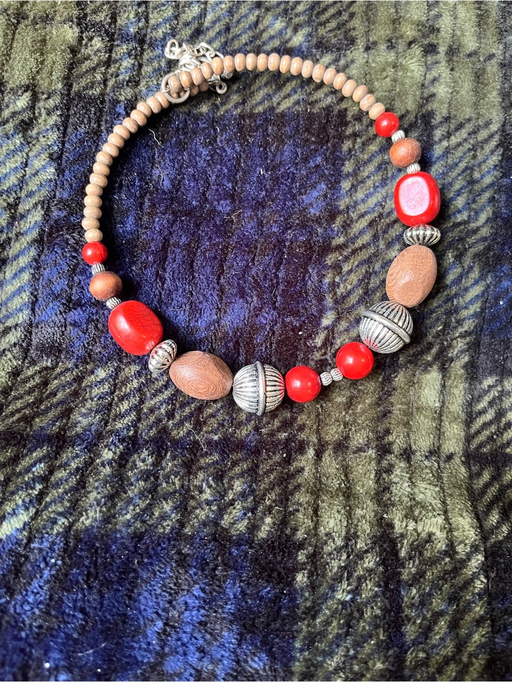 Handcrafted Red and Natural Wood Bead Necklace